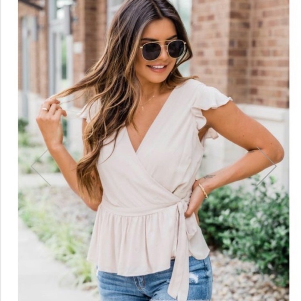 Pink Lily- Beige Wrap Around Blouse